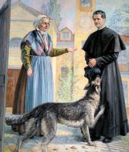 Don Bosco, mamma Margherita ed il cane Grigio (pittura della Casa Madre dei Salesiani a Torino)